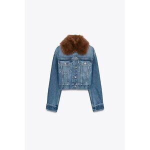 ZARA Z1975 FAUX FUR COLLAR SHORT DENIM JACKET